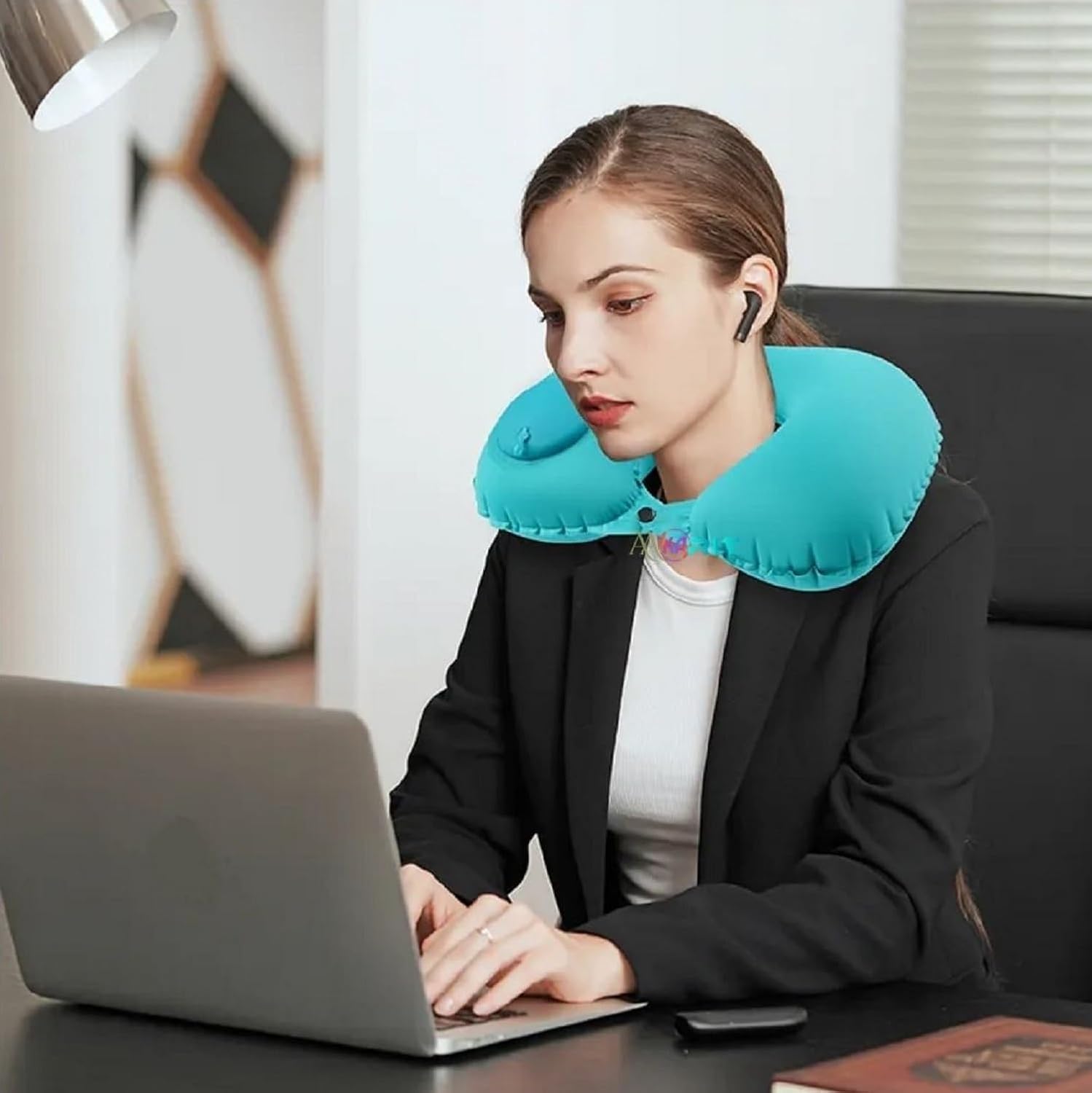 Travel Neck Pillow with Push Button Inflation, Portable U Shape Inflatable Air Cushion, Soft Flocking Fabric Neck Support Pillow for Sleeping, Flying, Driving and Long Journeys-image-38