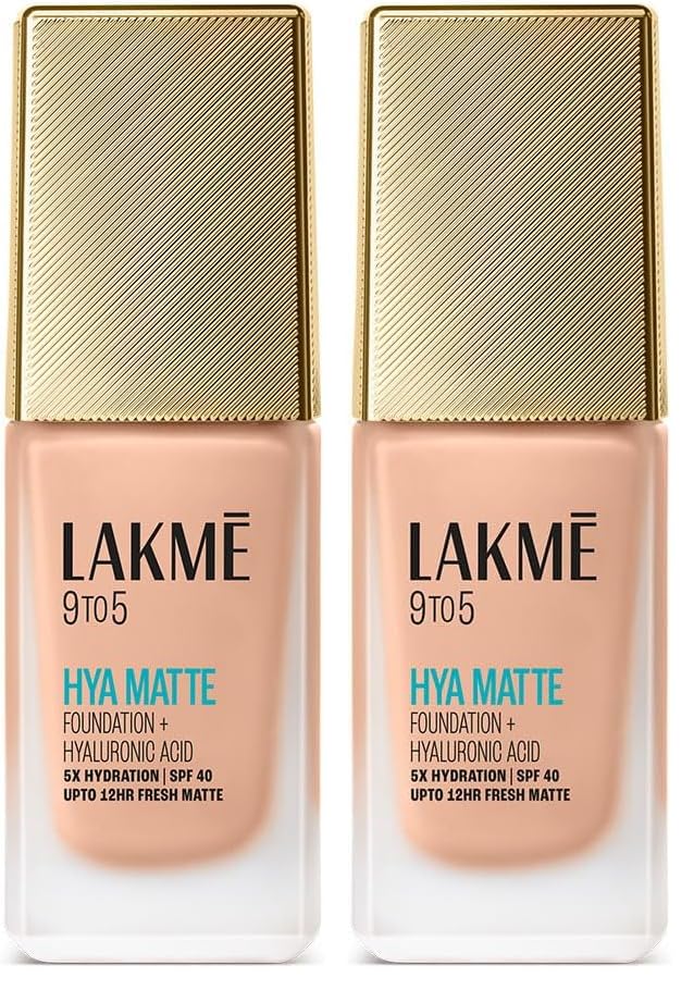 Image of Lakme 9to5 Hya Matte Foundation + Hyaluronic Acid Warm Sand - 25ml (Pack of 2)