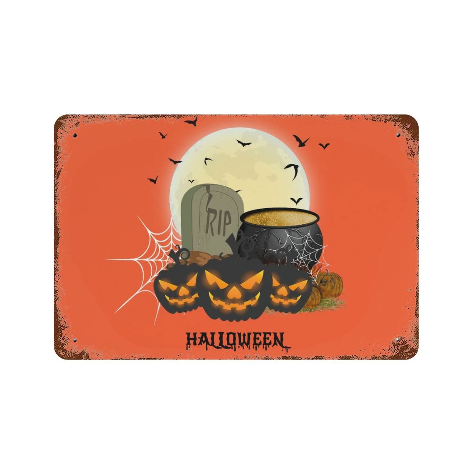 Panneau en métal décoration Halloween effrayante avec citrouilles