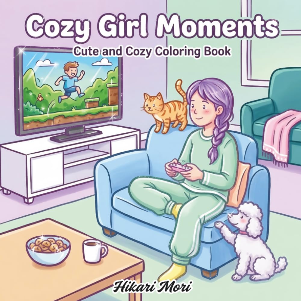 Cozy Girl Moments Coloring Book: A Stress Relief Adventure with Cozy Rooms, Cute Pets, and Relaxing Hobbies