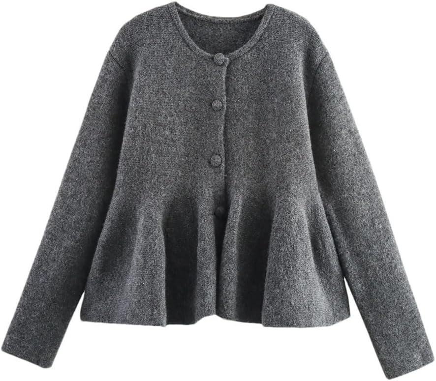 Women Clothing Slimming Short Skirt Style Hem Sweater Round Neck Long Sleeved Knitted Coat