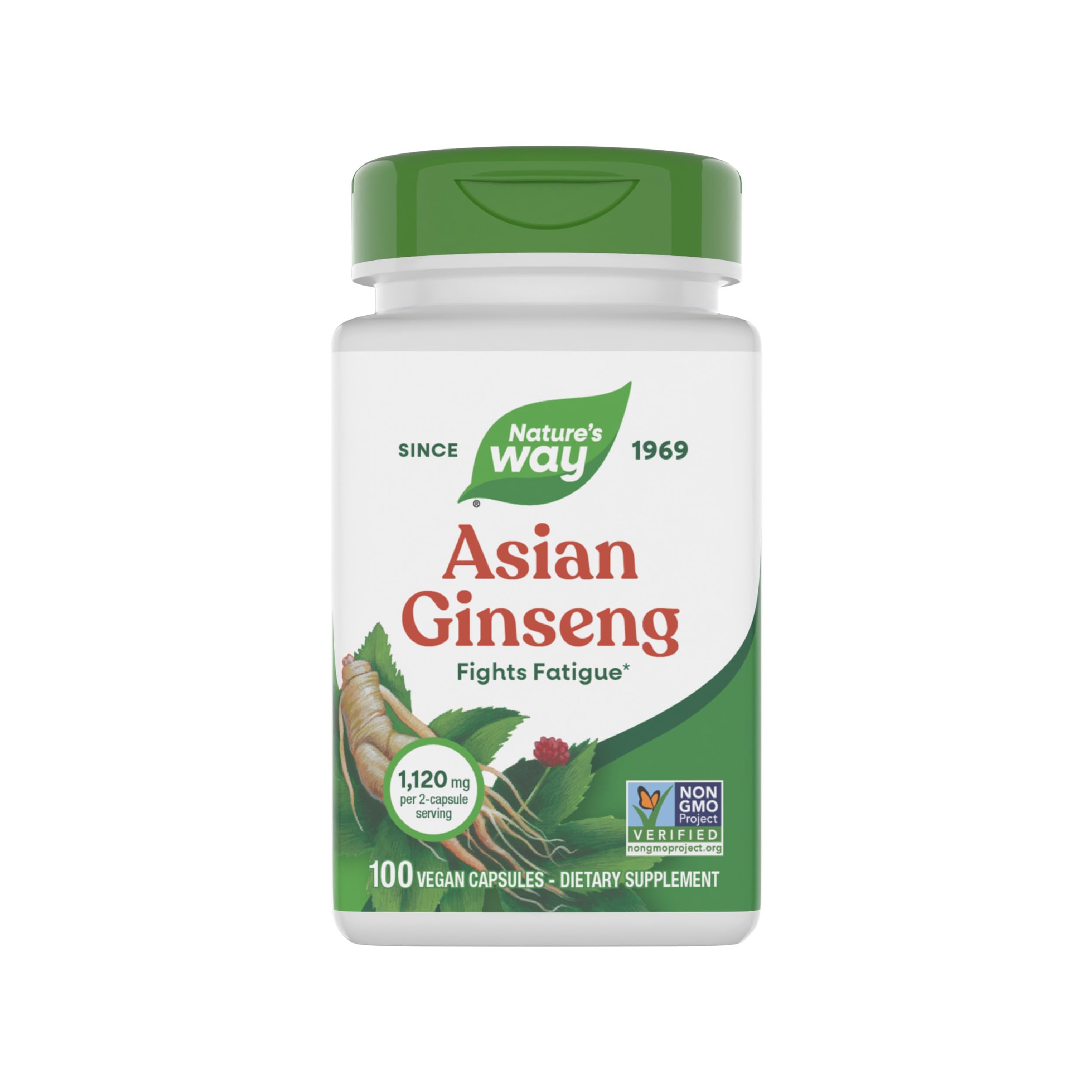Asian Ginseng, Fights Fatigue*, 1,120mg Per 2-capsule Serving, Non-GMO Project Verified, Vegan, 100 Capsules (Packaging May Vary)