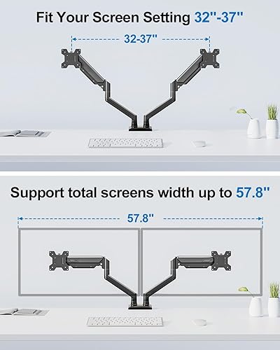 Miniatura 7 de Soporte de monitor doble para pantalla de computadora de 17 a 32 pulgadas, soporte de brazo de monitor doble de 4.4 a 19.8 libras cada uno, soportes