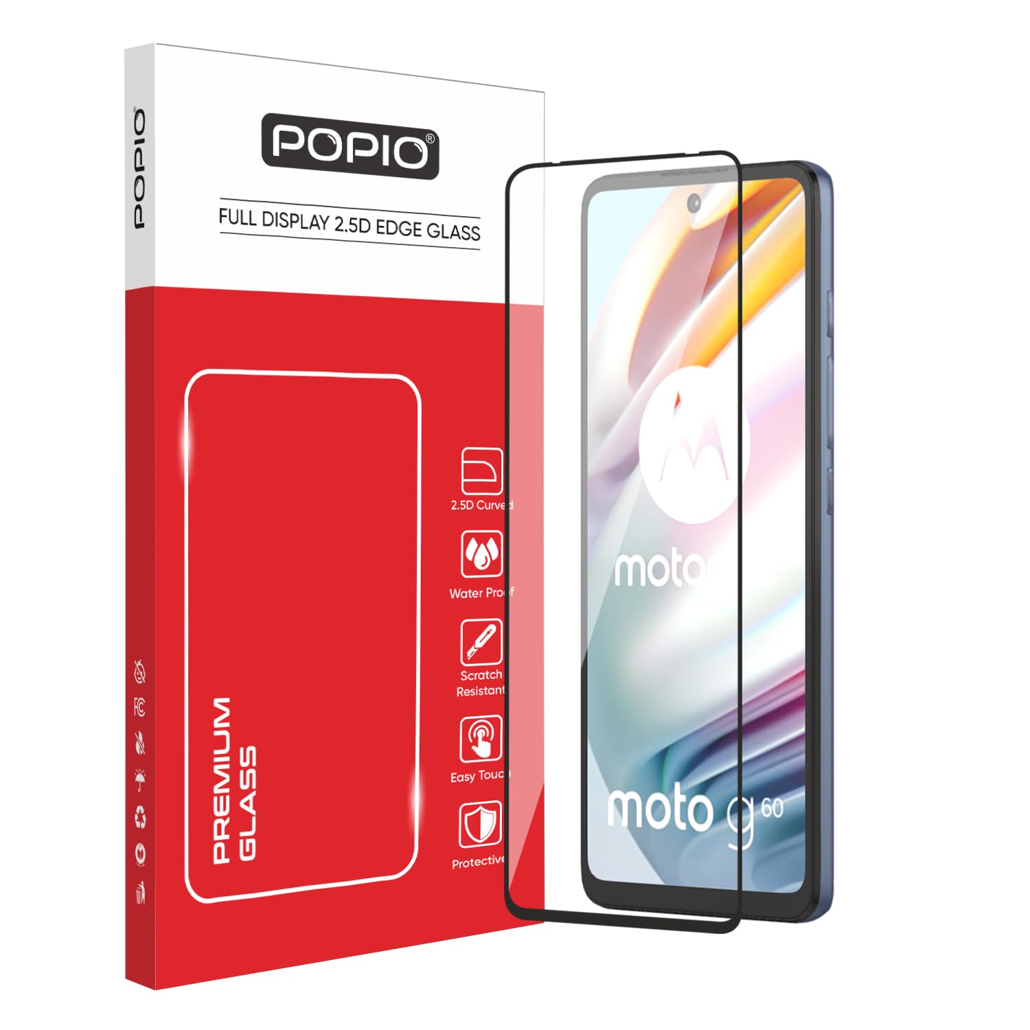 POPIO Tempered Glass Screen Protector Compatible For Motorola Moto G60 / Motorola Moto G40 Fusion (Black) With Edge-To-Edge Protector Coverage And Easy Installation Kit For Smartphone