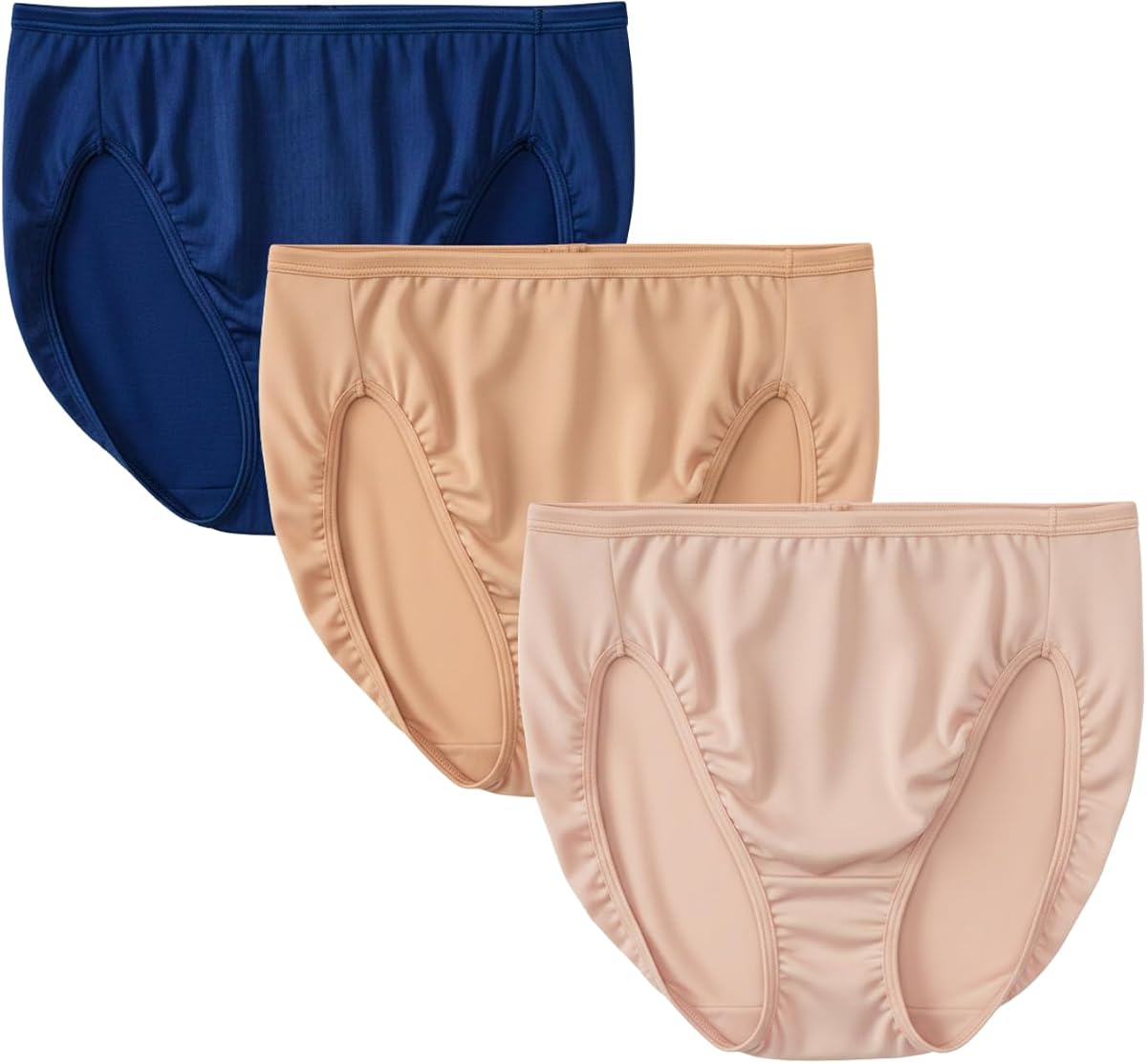 Vanity Fair Illumination, 3PK, Totally Tan/Rose Beige/Ghost Navy, Size 8 | Women's Hi Cut Panties, Nylon Underwear