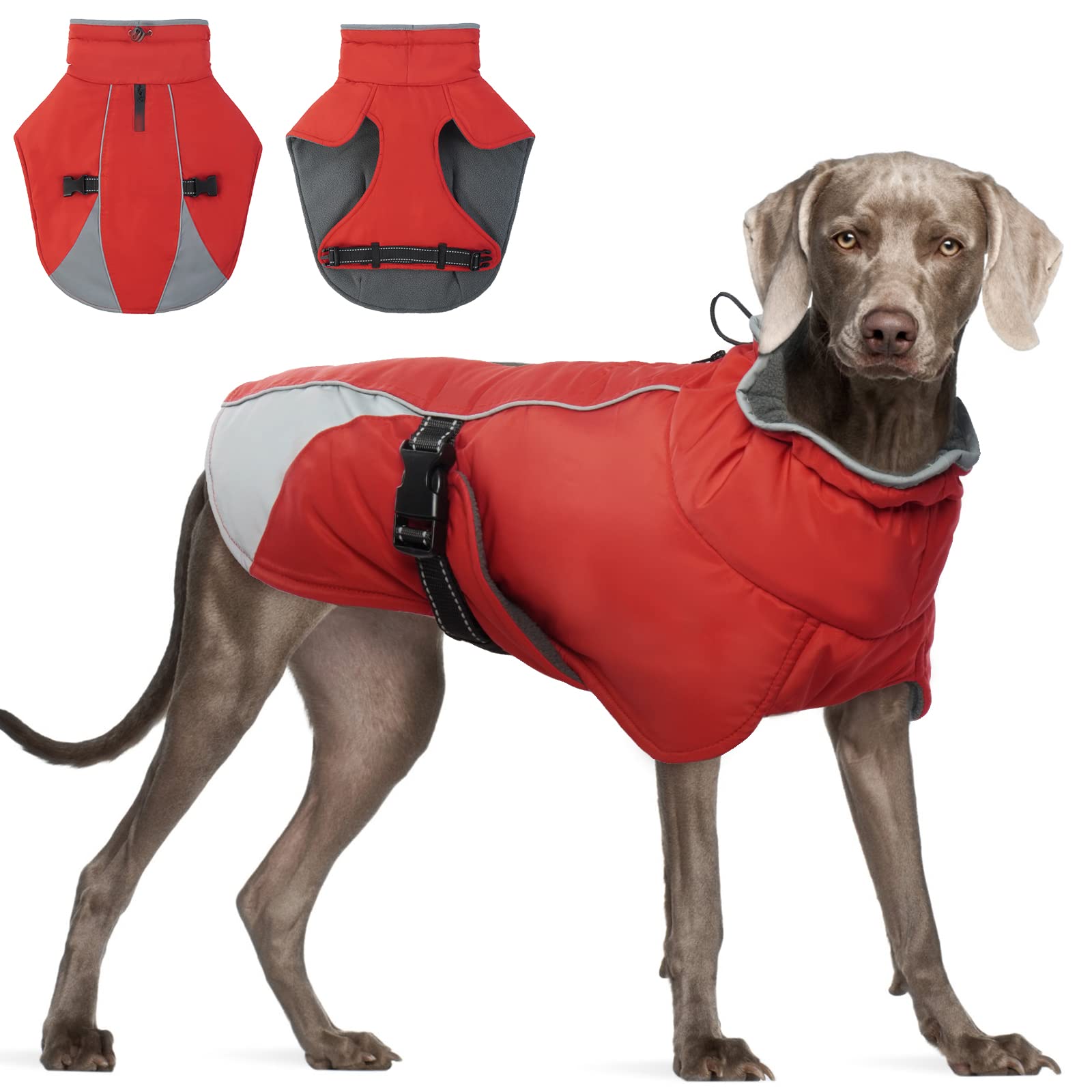 BRKURLEG Dog Jacket Winter Coat,Turtleneck Reflective Dog Cold Weather Coat with Fleece Lining,Waterproof Warm Padded Doggy Waistcoat,Adjustable Neck Chest Girth Dog Windbreaker Vest for All Breeds