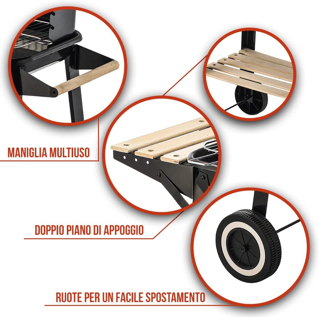 Dc Casa Barbecue a Carbonella Rettangolare con Ruote 83 X45.5 X 87 Cm Bbq Grill Trasportabile,per Vacanze e Campeggio Kit Completo con Grembiule Professionale e Astuccio da viaggio Accessori Cottura Dc Casa Barbecue a Carbonella Rettangolare con Ruote 83 X45.5 X 87 Cm Bbq Grill Trasportabile,per Vacanze e Campeggio Kit Completo con Grembiule Professionale e Astuccio da viaggio Accessori Cottura