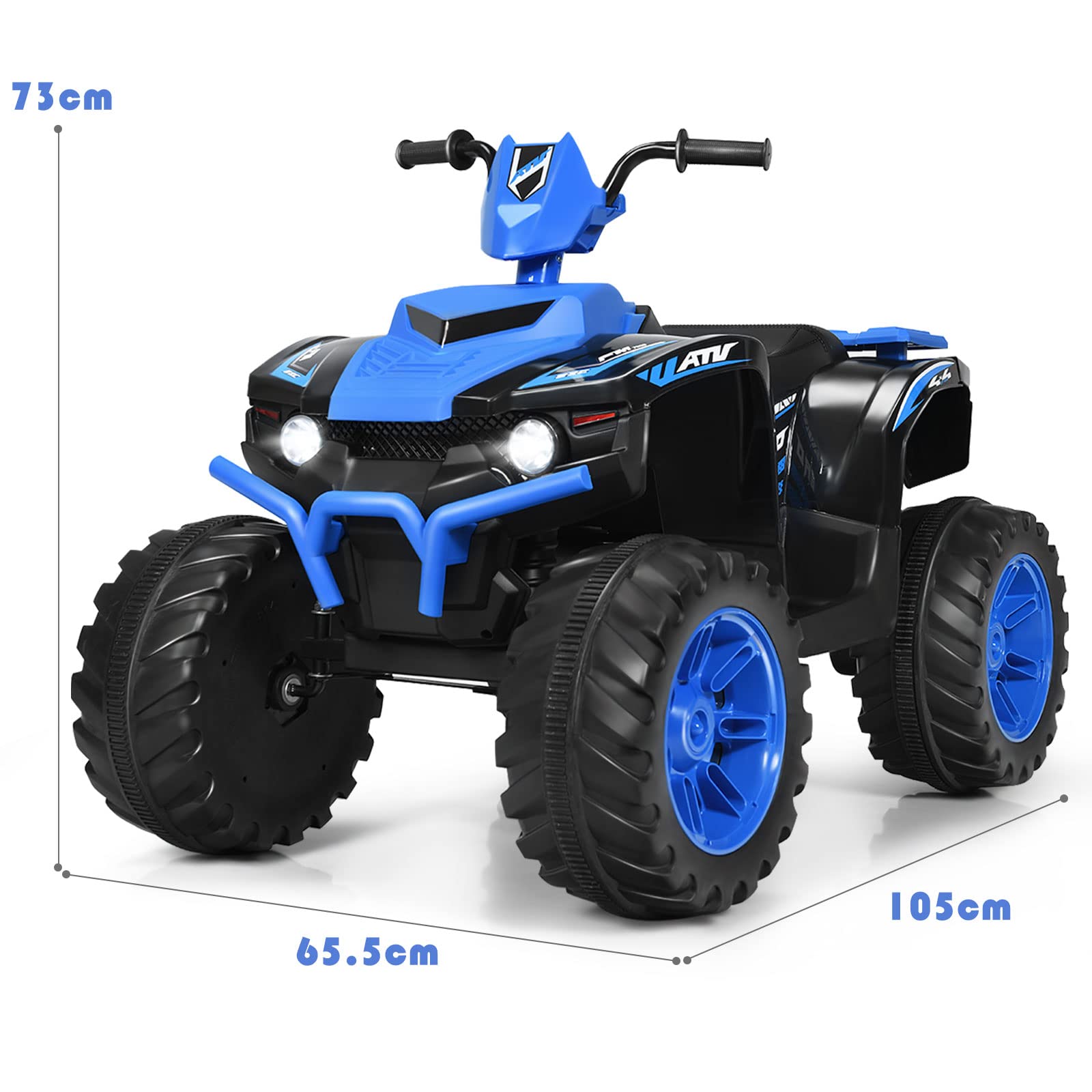 GOPLUS 12V Kinder Elektroquad, Batteriebetriebenes Auto mit LED-Scheinwerfern, Musik, Hupe, USB, Bluetooth, Radio, Langsamer Start, Hohe/Niedrige Geschwindigkeit, Quad Motorrad (Blau)