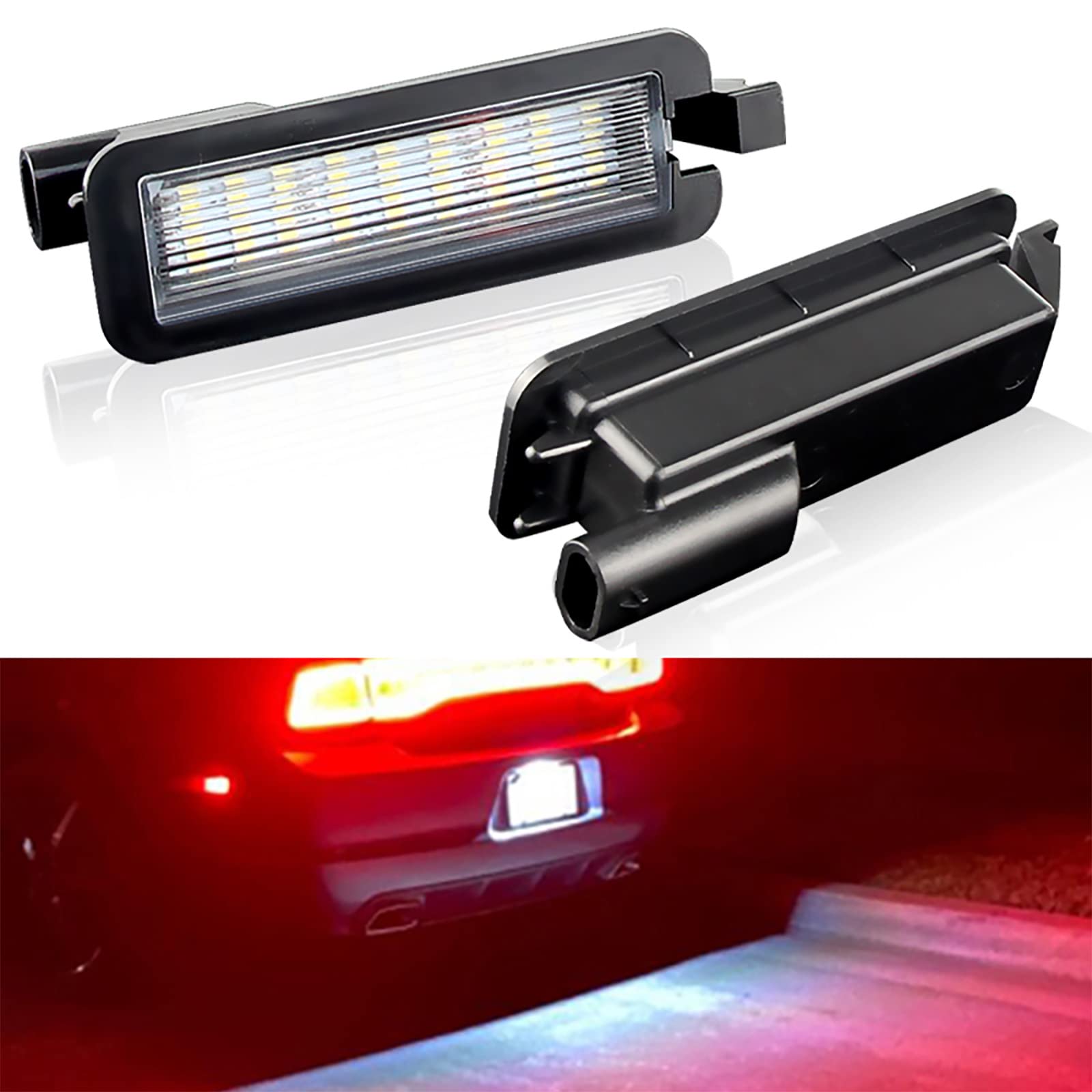 Full LED License Plate Light Tag Lamp Housing Assembly compatible with Dodge Charger Challenger Chrysler 300 Pacifica Jeep Compass RAM 1500 Auto Tail Lighting Source -6000K White 2pcs