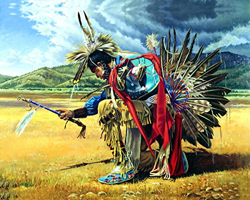 Native American Indian Rain Dancer On Prairie Wall Art Print 16 x 20