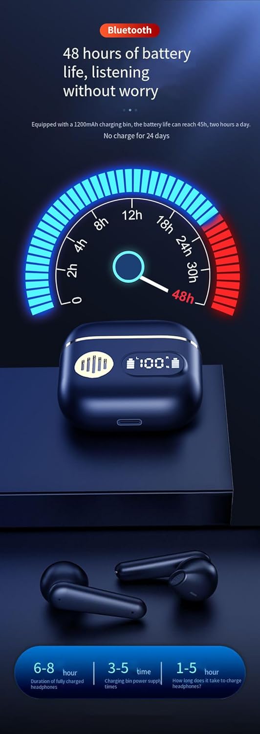 Wireless in-Ear Headphones Bluetooth Earbuds Wireless Stereo Earphones with Charging Case,Al Call Noise Reduction,Clearer Call Experience,45H Playtime Stereo Bass Ear Buds for Sports, Black