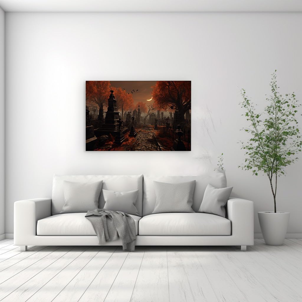 Canvas for Living room. Whispers in the Moonlight Unearth the Secrets of the Forgotten Cemetery, 27 x 18 inch Canvas Wall Art - Modern Home Decor - 91x61 cm (36x24 inch)