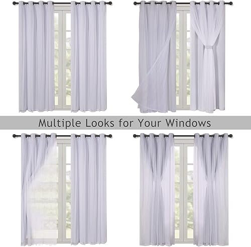 Miniatura 3 de BONZER Mix and Match Cortinas opacas y de gasa blanca traslúcida con doble capa y ojales para dormitorio blanco grisáceo 520 x 63pulgadas juego de 2