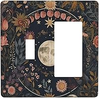 Vista 89 de Cubierta de Interruptor de Luz de Estilo Boho Vintage de los 70 Sol Arcoíris Champiñón Floral Rocker Individual 1 Gang Cubierta de Enchufe