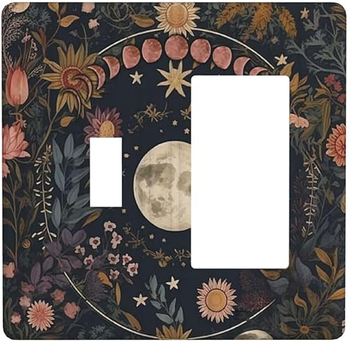 Miniatura 89 de Cubiertas de interruptor de luz de palanca simple de los años 70, estilo bohemio vintage con sol, arcoíris, retro, hongo, floral, de 1 gang, placas