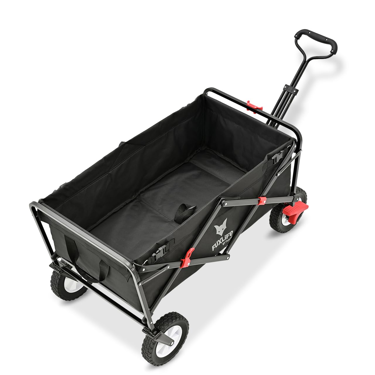 FUXTEC Carrello pieghevole CT100 - Bollerwagen con tetto removibile - per bambini 3-6 anni - Portata fino a 75kg - Ruote larghe per ogni terreno - Sacca posteriore fissa - Tessuto lavabile