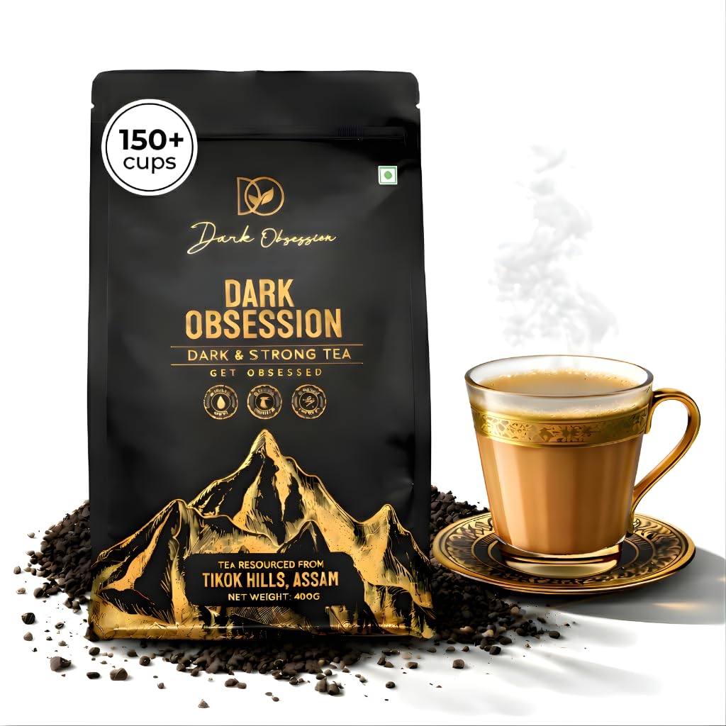 Tea | Dark Obsession Tea | Premium Assam chai Patti | Perfect for Kadak Chai | Strong & Robust Blend | First Flush 100% Pure| No Added Colour | 400gm | Ziplock