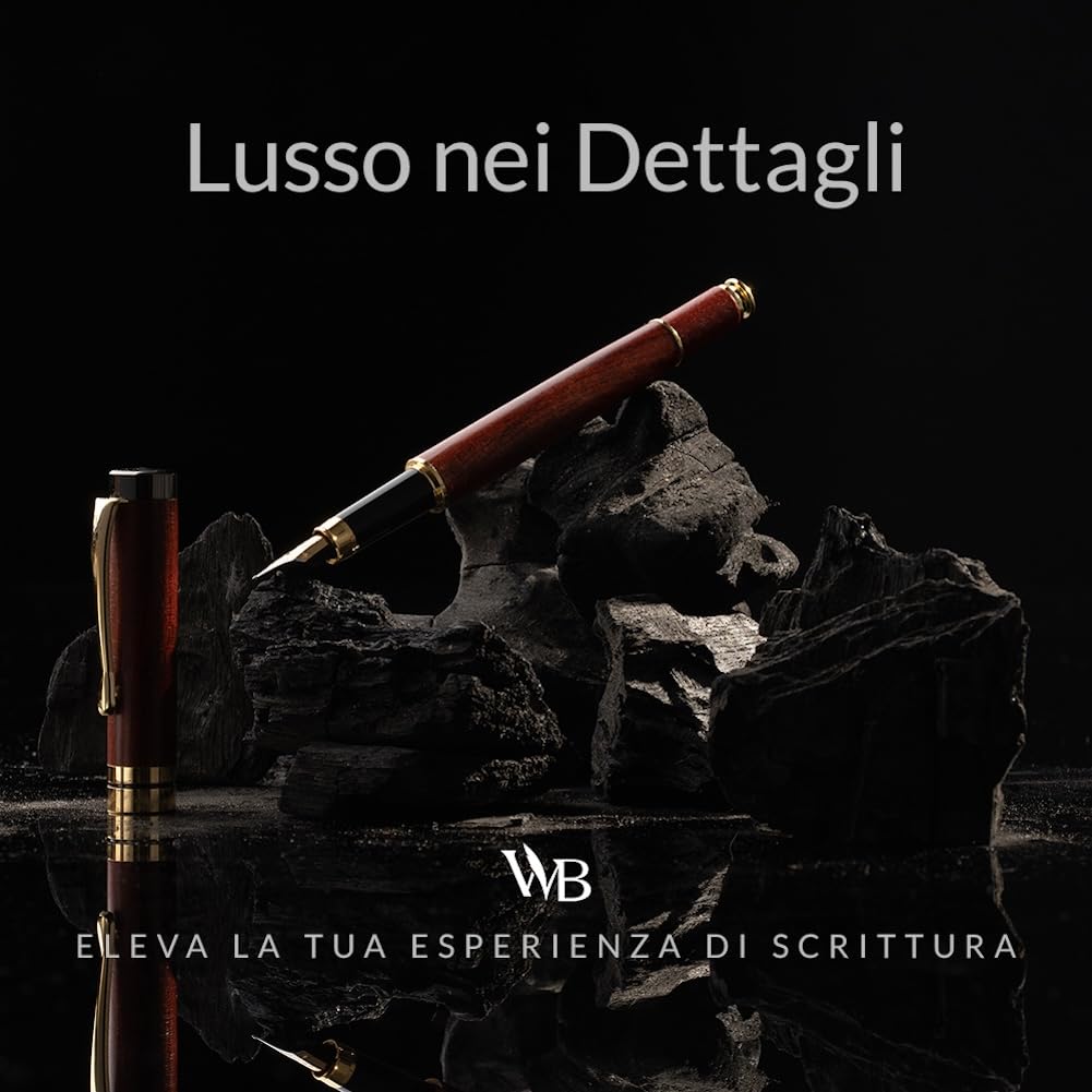 Wordsworth & Black Set penne stilografiche legno di bambù premium pennino medio custodia regalo 6 cartucce inchiostro convertitore ricariche Palissandro