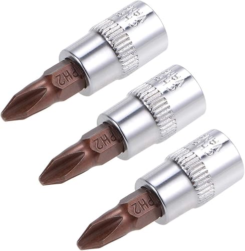 uxcell 14 "Drive x PH2 Phillips Bit Socket, S2 Steel Bits, CR-V Sockets 1.5" Longitud (solo para uso manual), 3 piezas