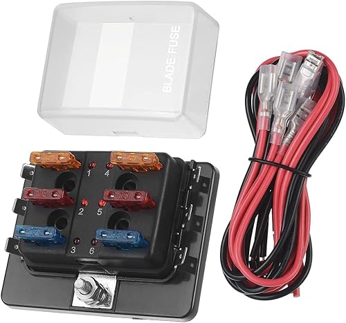 Jtron DC 12 32 V Blade Fuse Box Holder con kit de luz de advertencia LED para bloque de fusibles marino automático, fusibles incluidos cable de