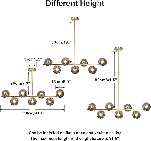 Miniatura 2 de KCO Iluminación de 7 luces globo lineal Chandlier de latón de mediados de siglo oro isla de cocina lámpara colgante de pista dorada iluminación de