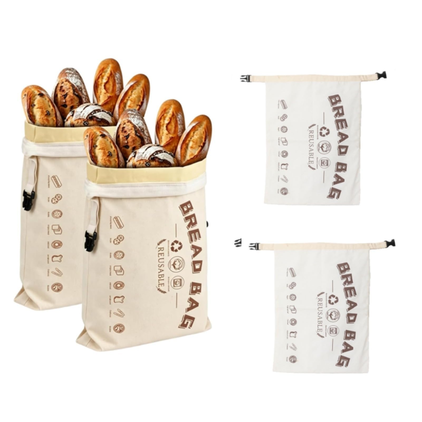 Bienenwachsbeutel, Wiederverwendbare Brotbeutel Aus Baumwolle, Zur Frischhaltung Von Brot Und Backwaren (Weiß,2pcs)