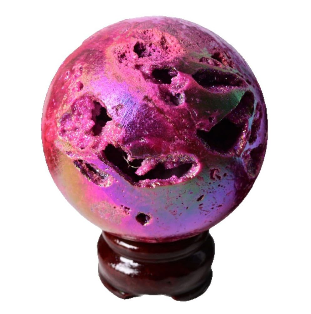 SSOPTMCB Titanium Coated Sphalerite Sphere,Sparkling Crystal Ball, Polished Stone for Modern Home & Office Desk Decor, Gemstone Gift,5~6cm Gemstone Stone