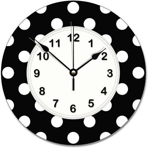 Miniatura 1 de Reloj de pared de madera con lunares grandes y negros y blancos, silencioso, sin tictac, funciona con pilas, lectura para decoración del hogar,