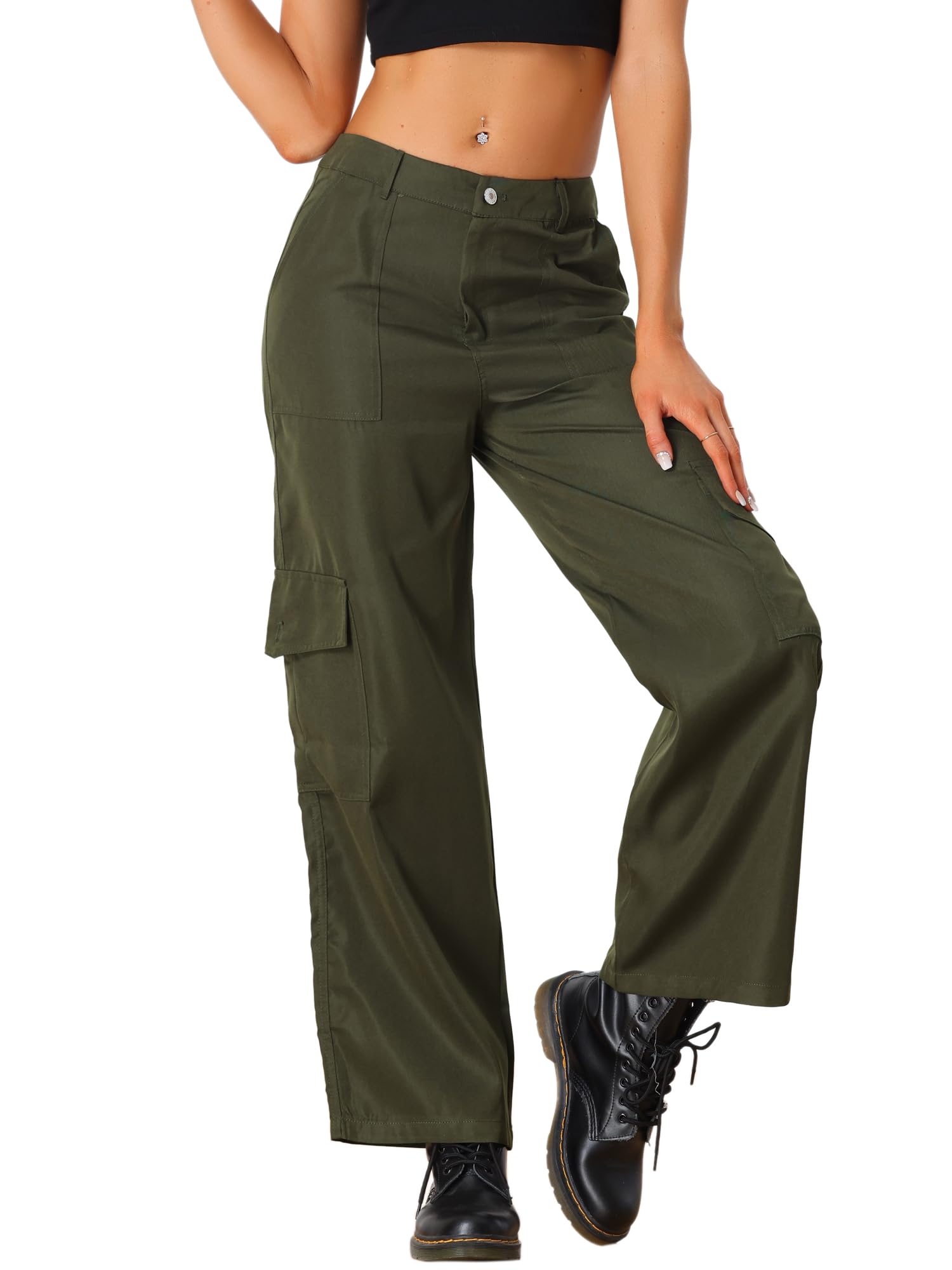 Allegra K Womens Cargo Pants Mid Rise Baggy Wide Leg Pockets Y2K Casual Pants