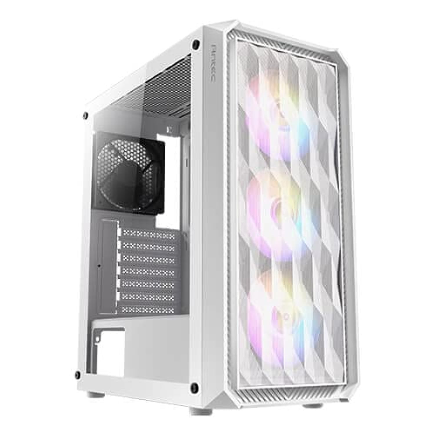 Antec NX292 White ATX Mid-Tower Case, Tempered Glass Side Panel, Full Side View, Pre-Installed 4 x 120mm in Front