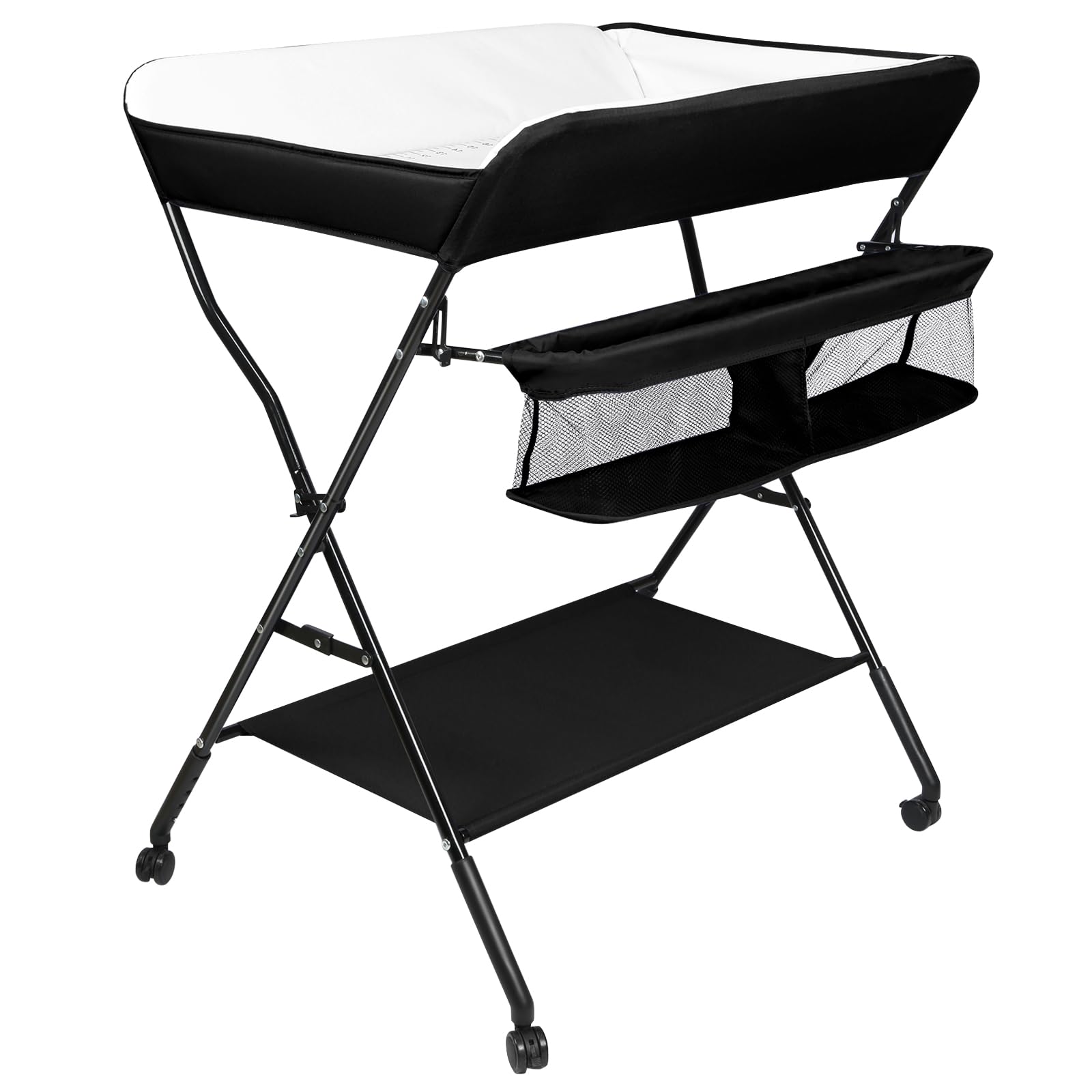 Table a Langer Pliante pour Remplacement de la couche,Table a Langer Pliante avec Ceinture de Sécurité et Panier de Rangement, jusqu'à 25 kg,86 * 62 * 96 cm-noir