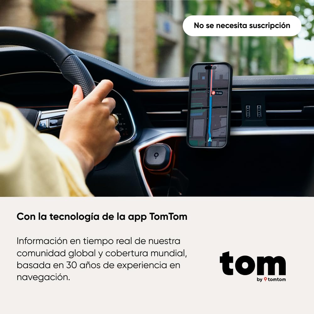 TomTom Avisador de Radar para Coche – Alertas Tiempo Real, Atascos | Sin Suscripción | CarPlay & Android Auto | Made in Europe | Tom by TT