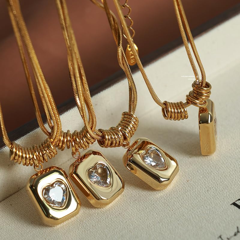 Image of 18k Gold Plated Vintage Dainty Pink Gemstone Bow Pendant Necklace Women Court Style Oval Cut Zircon Necklace