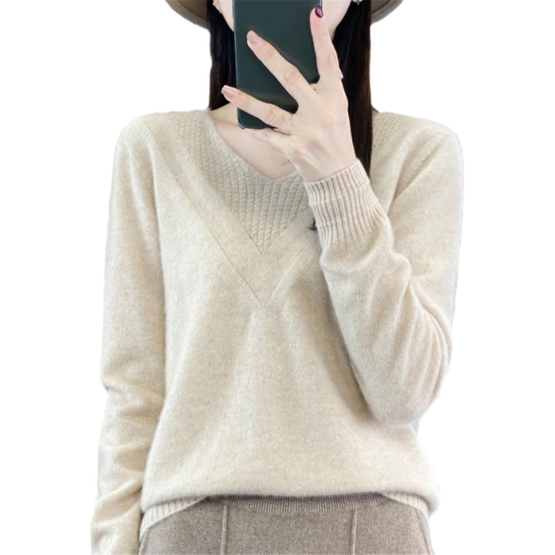 Jersey De Punto De Lana con Cuello En V para Mujer, Jersey De Manga Larga