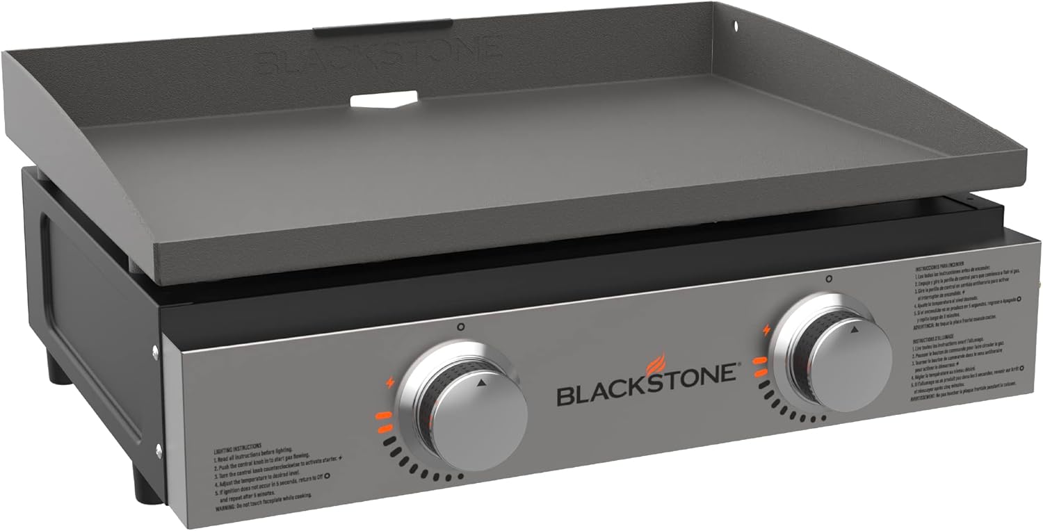 Blackstone 22" Tabletop Grill without Hood- Propane Fuelled – 22 inch Portable Gas Griddle with 2 Burners - Rear Grease Trap for Kitchen, Outdoor, Camping, Tailgating or Picnicking (1666)