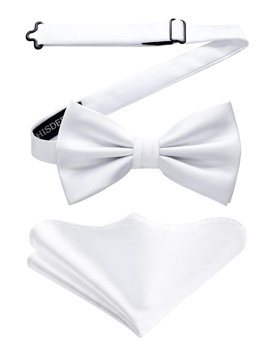 HISDERNMen's Solid Color Pre-tied Bow Tie Adjustable Tuxedo Two Layer Bow Tie and Pocket Square Set with Gift Box