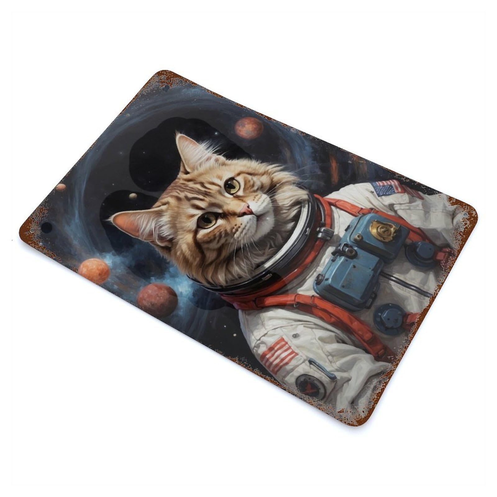 Cat Astronaut in Space Retro Metal Sign 11.8"x7.9", Classic Wall Plaque for Garage, Pub Or Kitchen