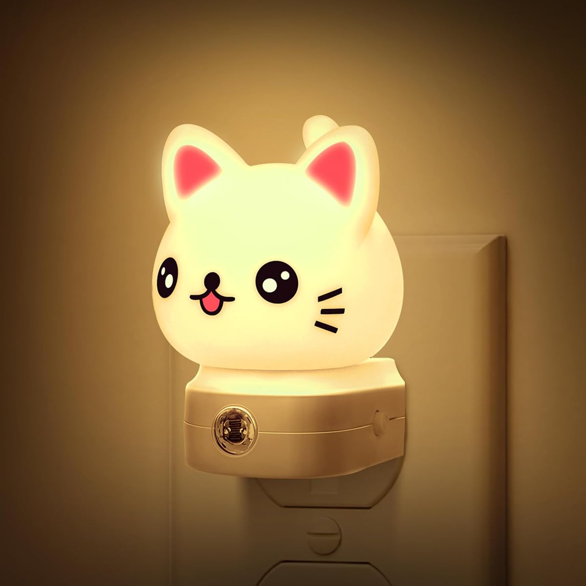 Luces nocturnas para gatos que se enchufan en la pared, linda luz nocturna para niños | Luz nocturna RGB para niños de 8 colores con sensor de atardecer a amanecer, luz nocturna para habitación de niños, baño, dormitorio, decoración, regalo para niños