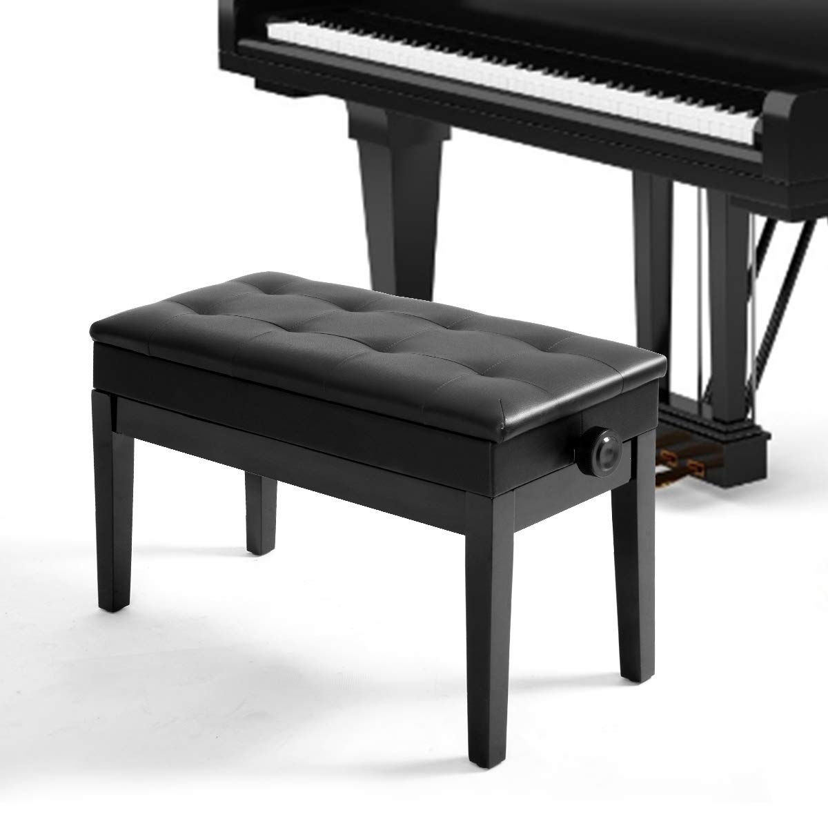DREAMADE Klavierhocker Höhenverstellbar, Piano Hocker Keyboardbank Klavierstuhl mit Stauraum, Schminkhocker Klaviersitz aus Stahl, Sitzhocker Sitzbank Pianobank für 2 Personen, Schwarz