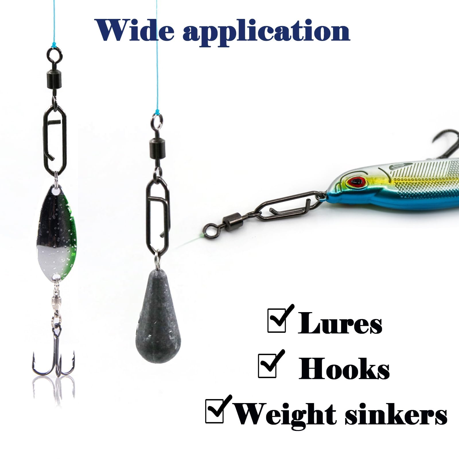 50 Stück hochfeste Angelwirbel | Kugellager-Schnappwirbel mit Edelstahl | Salzwasser / Süßwasser Schnellwechsel-Wirbel für Catfishing Tackle, Köder