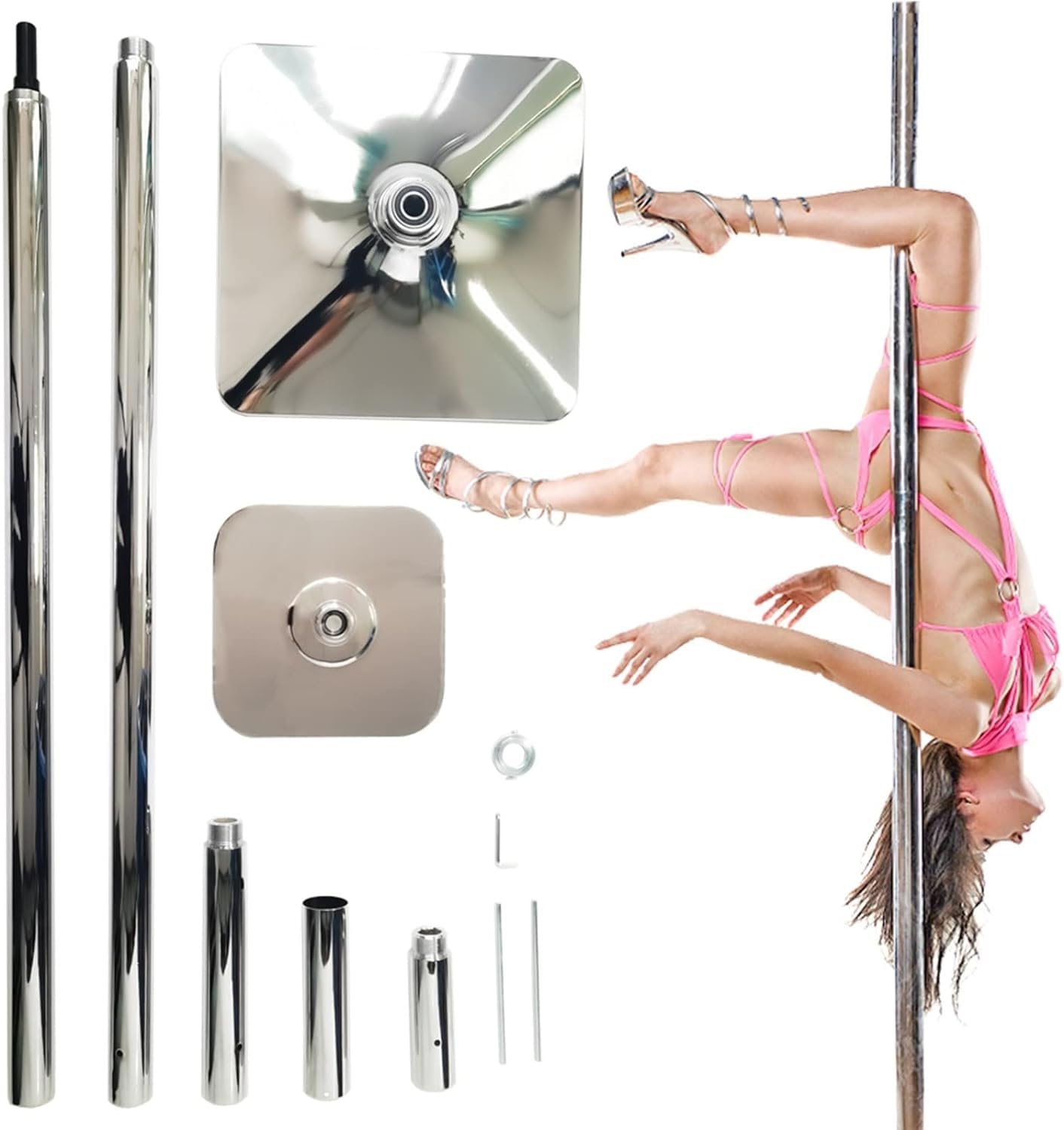 AYCDL Pole Dancing Pole for Home Professional Stripper Pole for Home 9ft 10ft 11ft 12ft Ceiling, 45mm Heavy Duty Stripper Pole 45mm Spinning Dance Pole,Silver-3.7M-3.8M/12.2ft-12.5ft