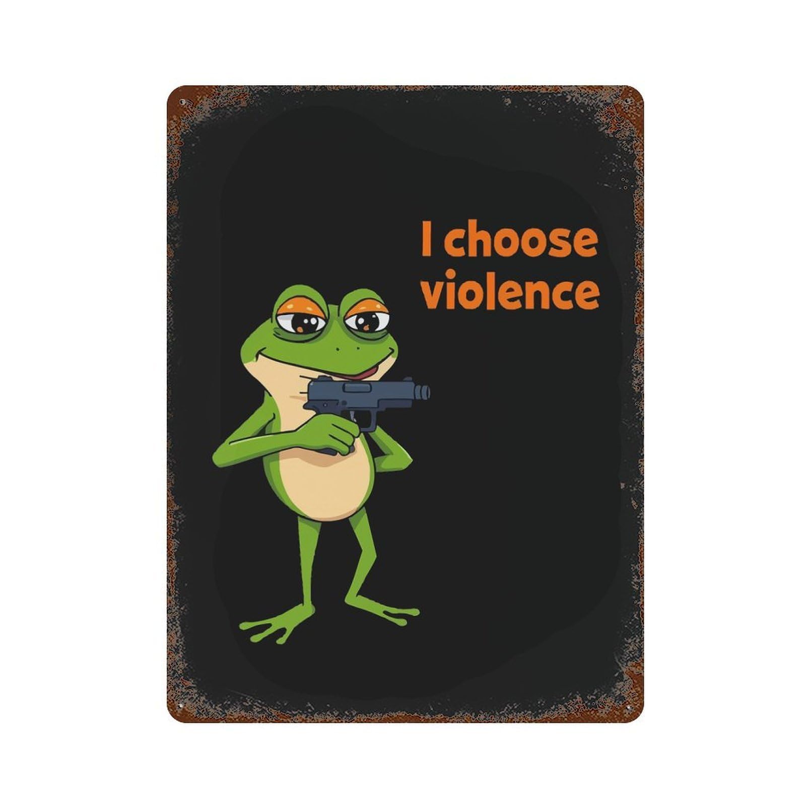 Frog with Gun 15.7"x11.8" Rustic Tin Plaque, Novelty Wall Decor for Living Room, Hallway And Home Decor
