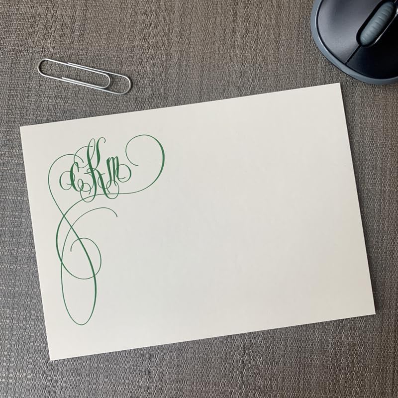 Personalized Monterey Monogrammed Flat Cards with Envelopes | Horizontal Format | 4.5" x 6.25" | Triple-Thick 140 lb Cover Cardstock | Raised Ink Thermography | Custom Stationery | Set of 25 | Made in the USA