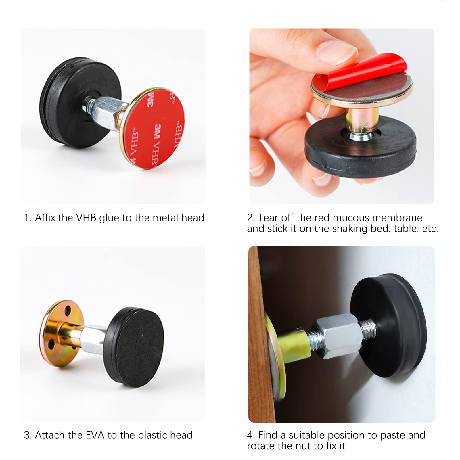 XZEIT 4 Pezzi Fermoletto Regolabile Anti-Shake Per Testiera E Struttura Letto - Supporto Telescopico Con Vite (47-64 Mm) - Per Letto, Divano, Armadio, Mobile