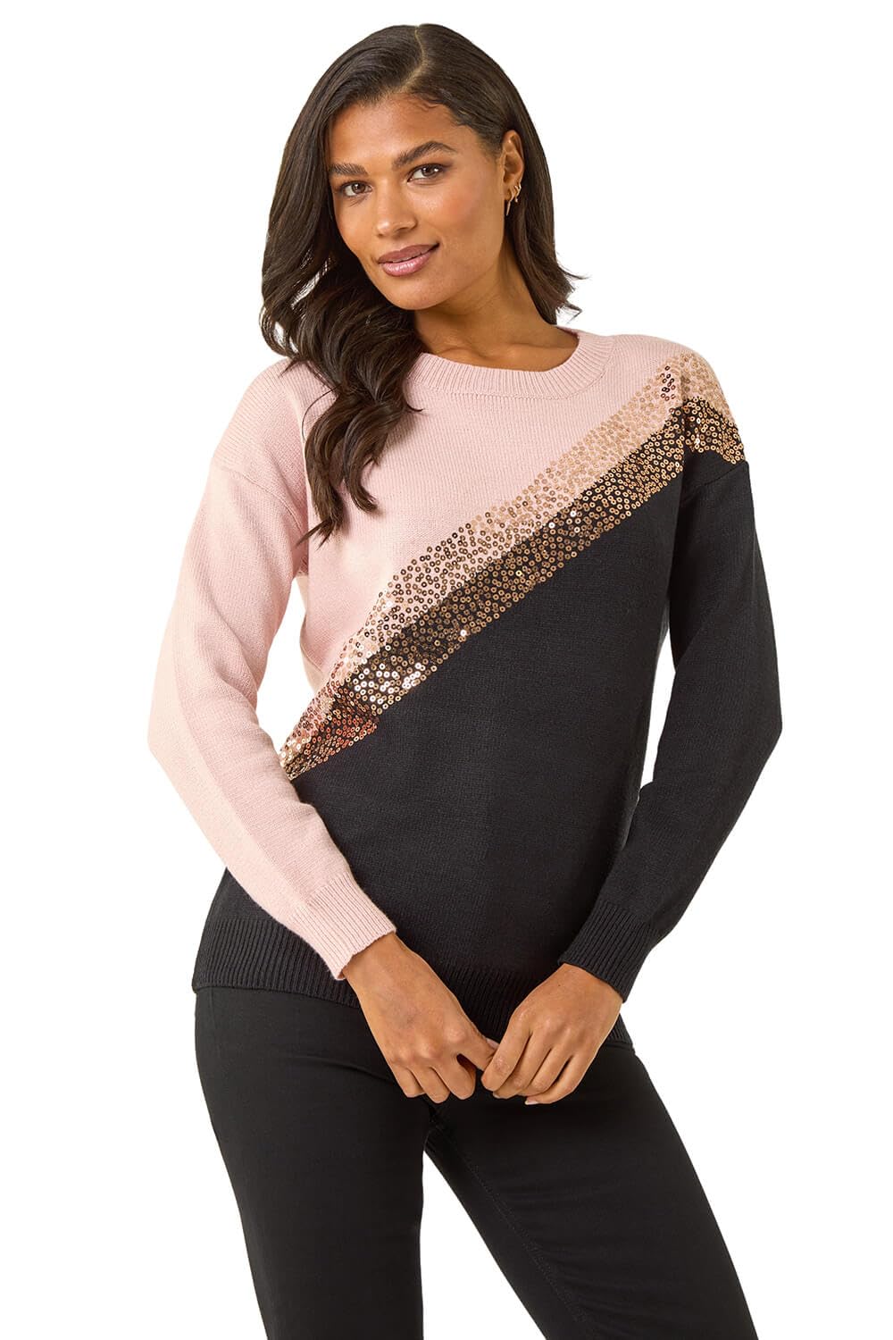 Roman Originals Thick Jumper for Women UK - Ladies Winter Autumn Smart Casual Knit Knitted Knitwear Pull-On Round Crew Neck Long Sleeve Work Office Dinner Party
