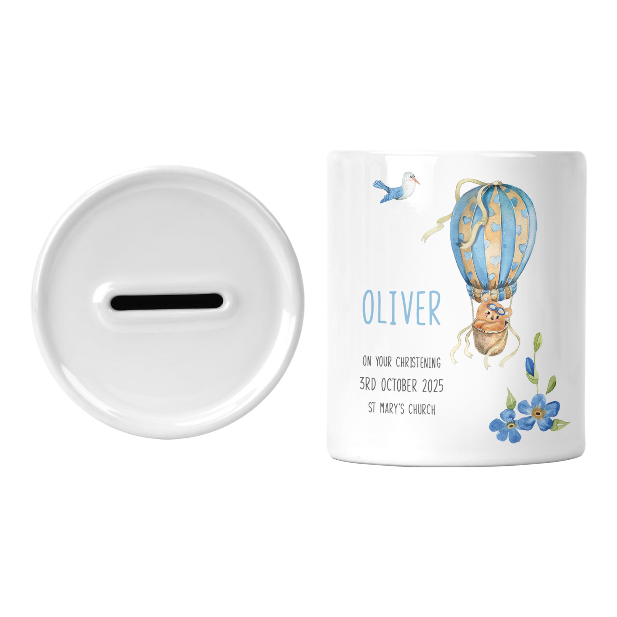 Personalised Christening Money Box for Boy Ceramic Baptism Piggy Bank Keepsake — image 1