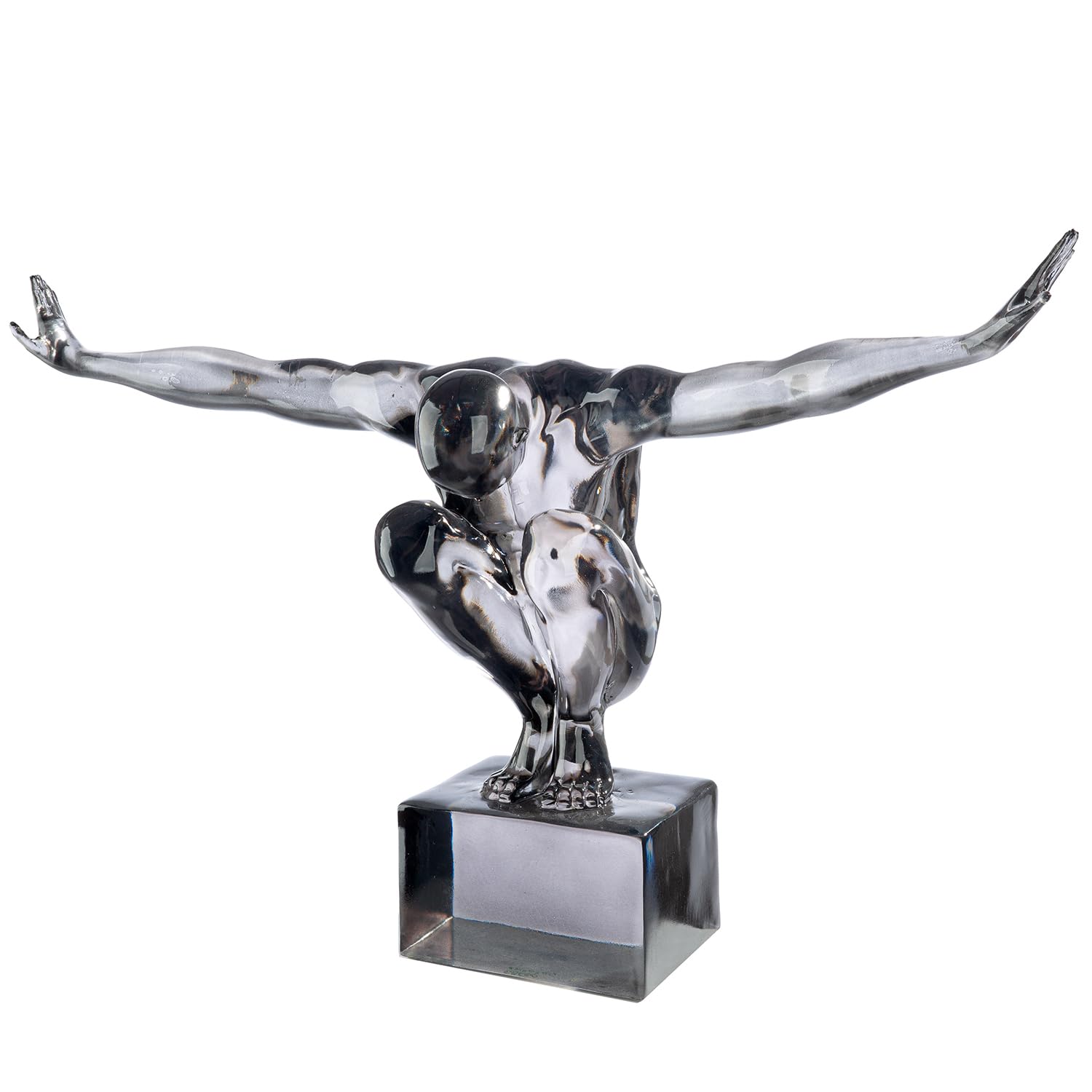 GILDE Cliffhanger Grey Acrylic Sculpture Glossy Grey Height 33 cm x Width 49 cm Human Figure
