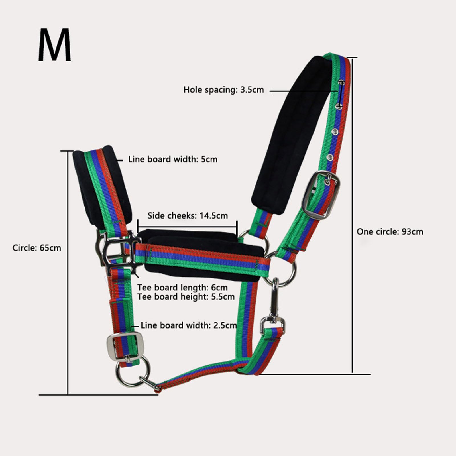 Cabeza de jaula de nylon pesada ajustable, Cabestro halter de potro for entrenamiento y espectáculos ecuestres, varios tamaños multicolores(Black-green,Large)