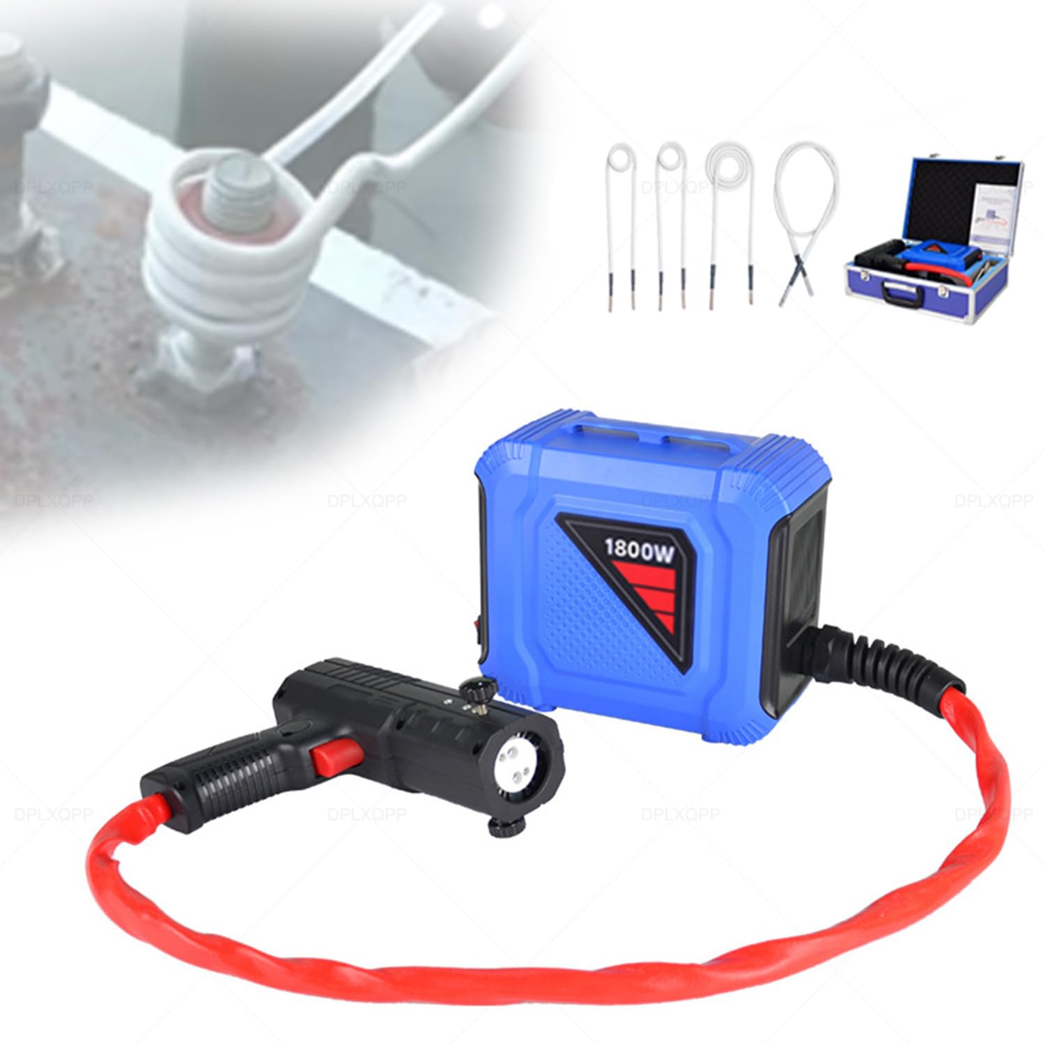 Induction Heater Tool Kit, 1800W Handheld Nut Heater with 4 Coils, Flameless Portable Tool for Automotive Rust Removal, Bearings & Metal Welding Prep