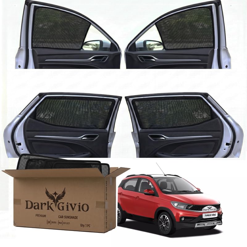 Image of Car Window Sun Shade Protector for Tiago (NRG) | Exact Fit Non-Magnetic Half Cut Sunshade (Set of 4 /6) | UV Blocker Side Window Car Curtains & Interior Accessory